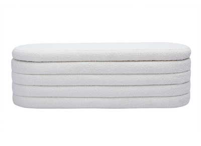 Banco con baúl de tela efecto lana rizada blanco L 125 cm NAVY