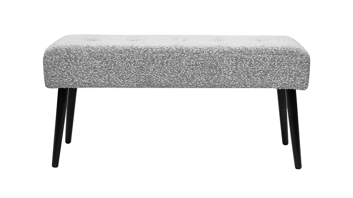 Banco de diseo capiton de borreguillo gris jaspeado y metal negro 95 cm GUESTA