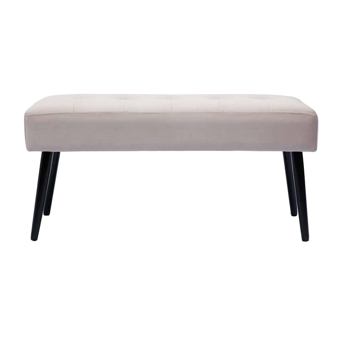 Banco de diseño capitoné de terciopelo color topo y metal negro 95 cm GUESTA