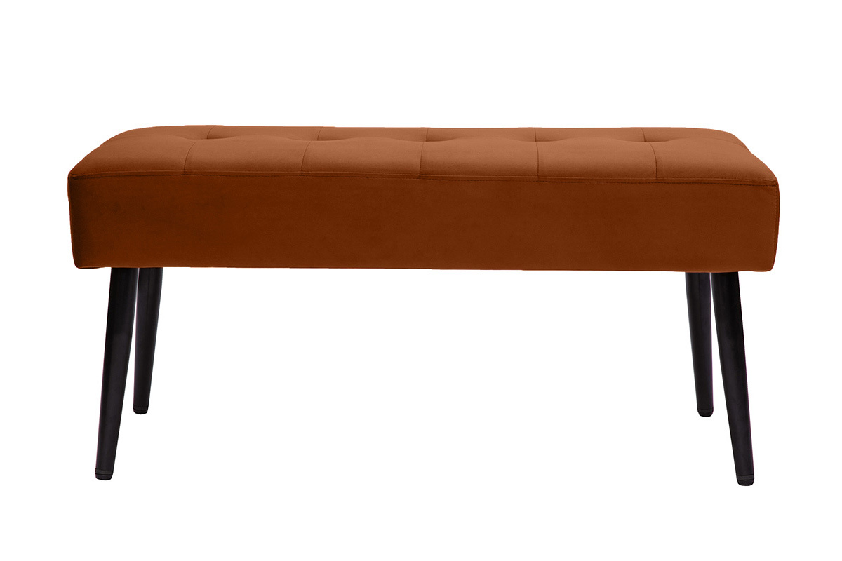 Banco de diseo capiton de terciopelo terracota y metal negro 95 cm GUESTA