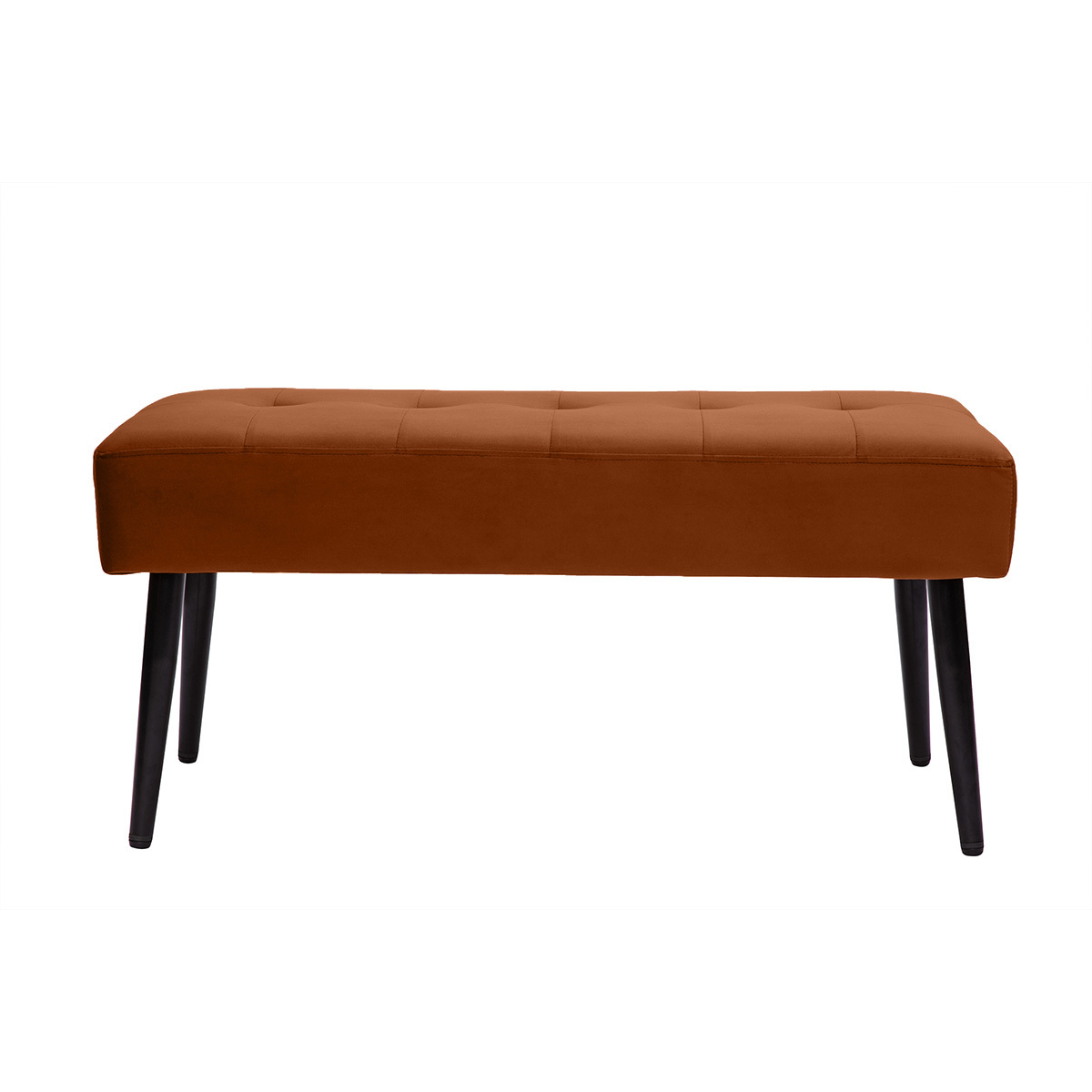 Banco de diseño capitoné de terciopelo terracota y metal negro 95 cm GUESTA