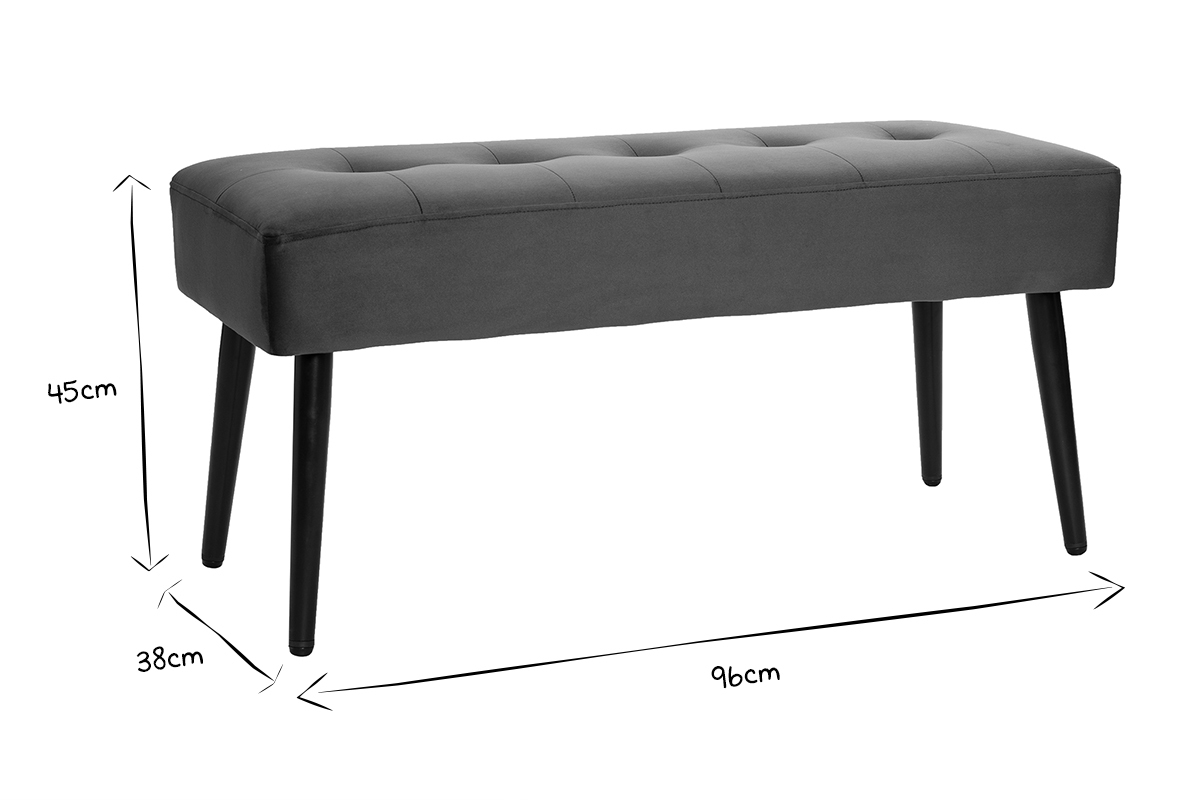 Banco de diseo capiton de terciopelo verde oscuro y metal negro 95 cm GUESTA
