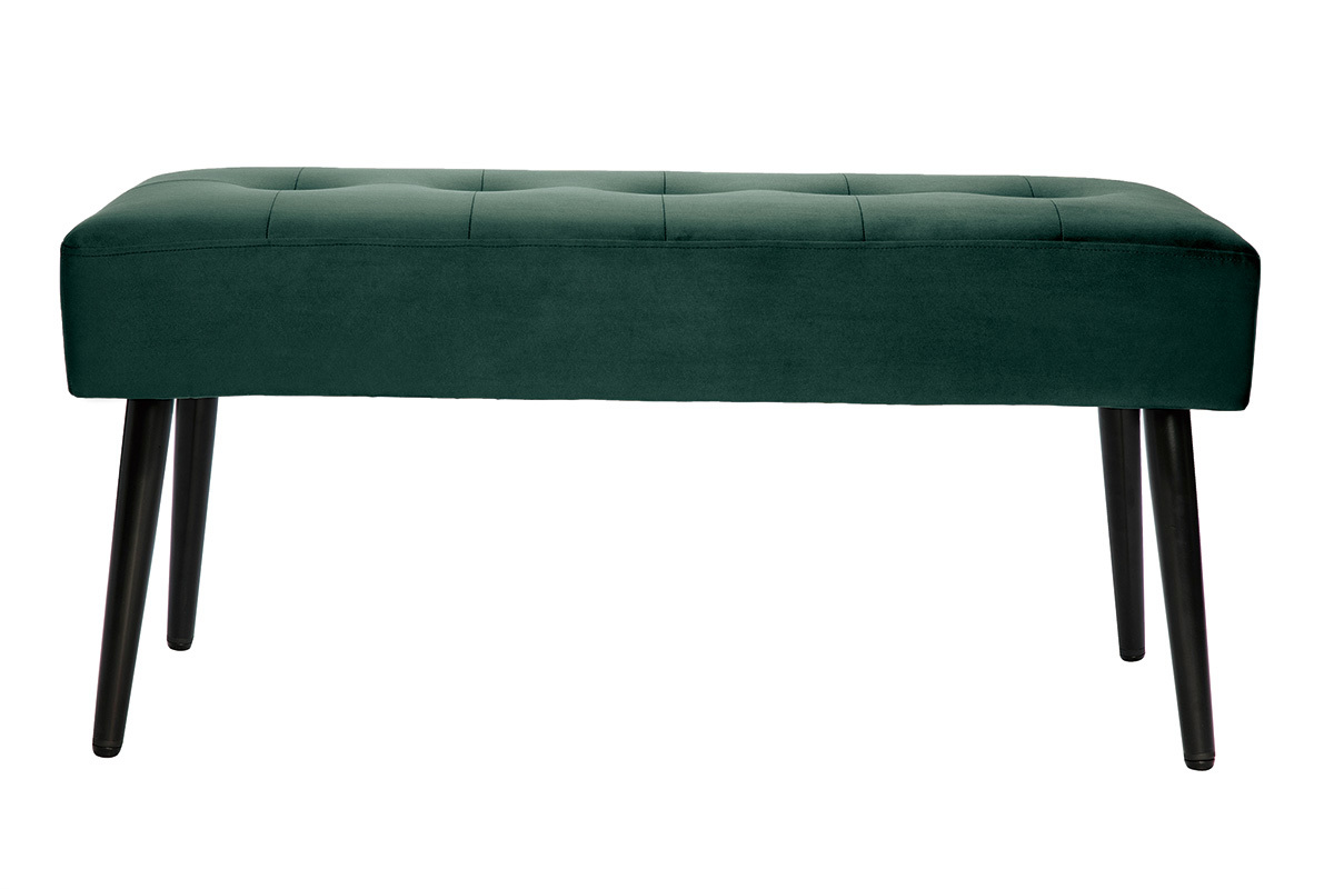 Banco de diseo capiton de terciopelo verde oscuro y metal negro 95 cm GUESTA