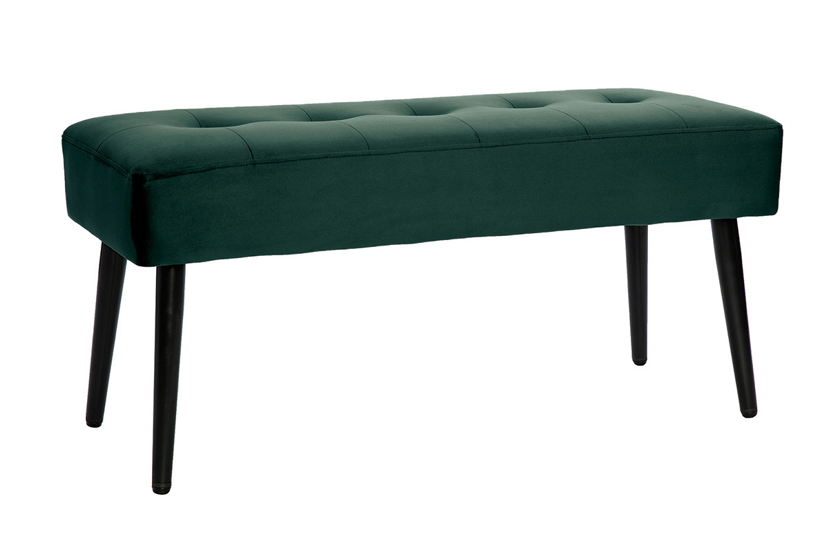 Banco de diseo capiton de terciopelo verde oscuro y metal negro 95 cm GUESTA