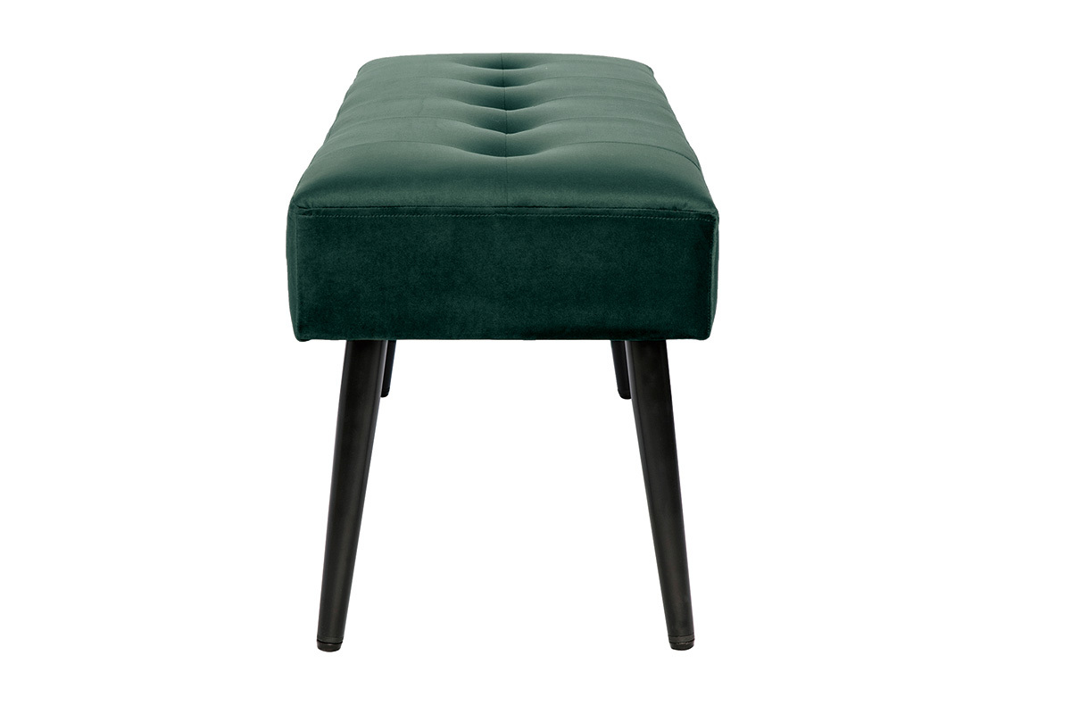 Banco de diseo capiton de terciopelo verde oscuro y metal negro 95 cm GUESTA