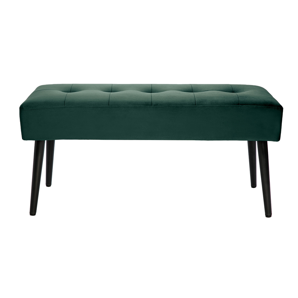 Banco de diseño capitoné de terciopelo verde oscuro y metal negro 95 cm GUESTA