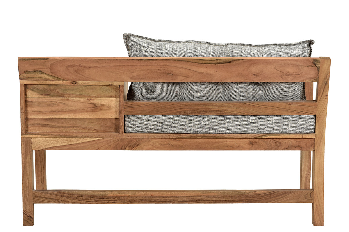 Banco de entrada con almacenaje de madera maciza y tela gris 115 cm MENDOZA