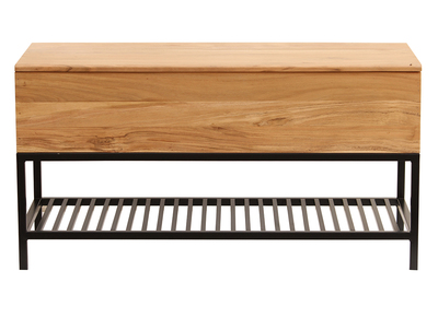 Banco de entrada de estilo industrial con espacio de almacenaje de acacia maciza y metal negro SORG