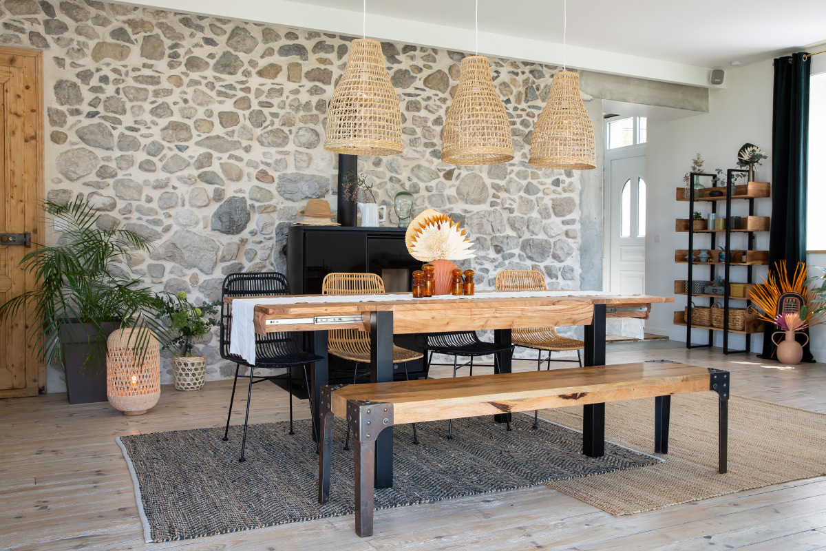 Banco diseo industrial metal y madera 180cm MADISON