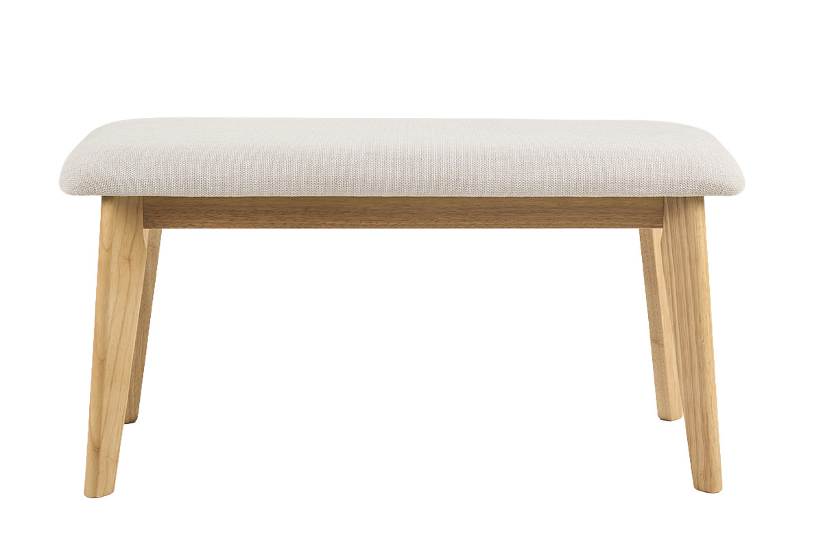 Banco escandinavo en tela de terciopelo texturizado beige y madera clara L92 cm ELION