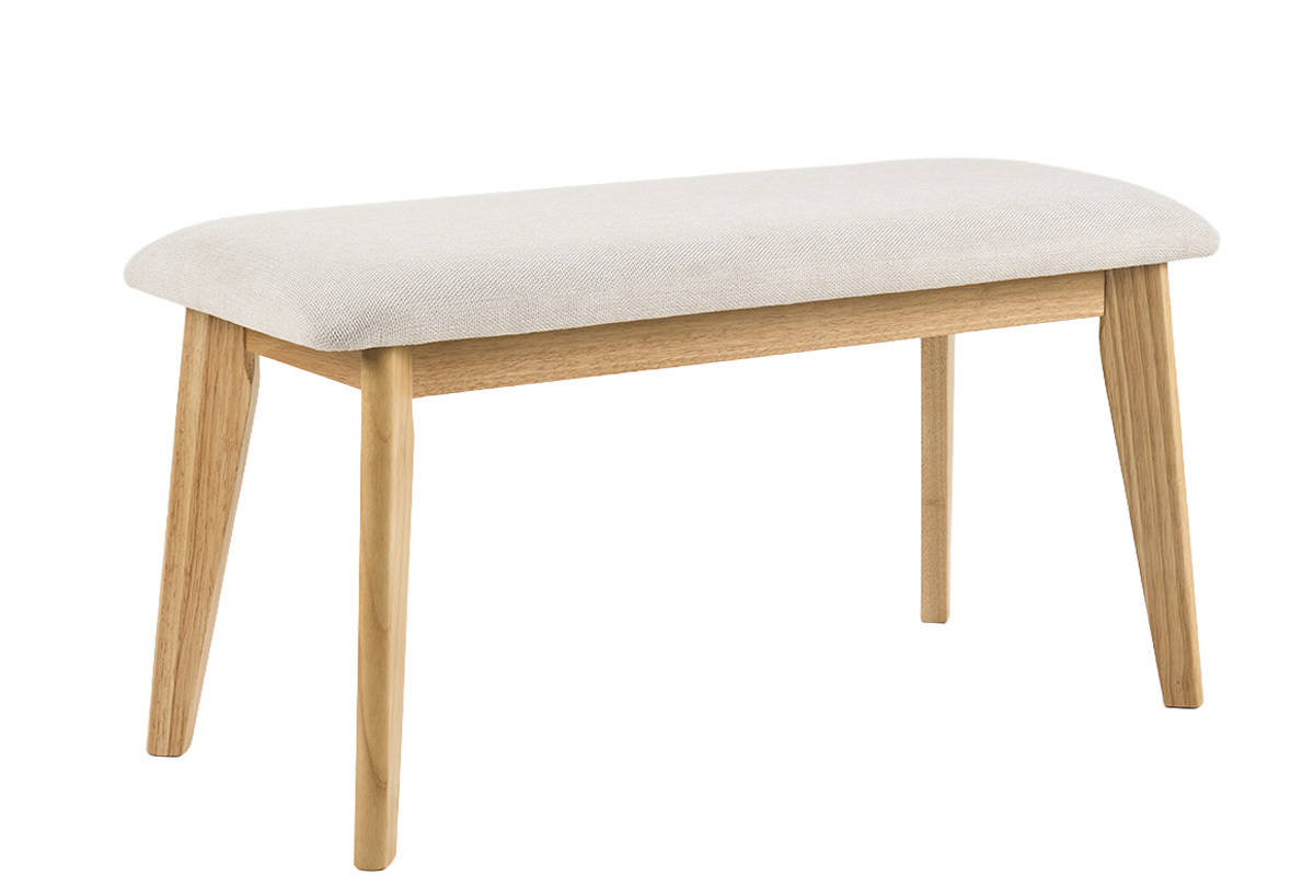 Banco escandinavo en tela de terciopelo texturizado beige y madera clara L92 cm ELION