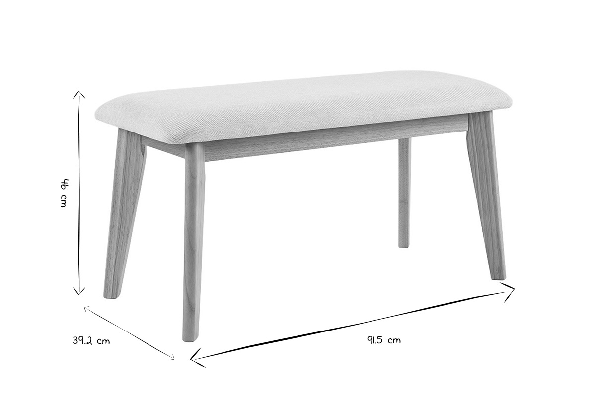 Dimensiones del banco escandinavo en negro y blanco L91,5 x A39,2 x A46 cm