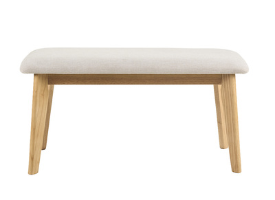 Banco escandinavo en tela de terciopelo texturizado beige y madera clara L92 cm ELION