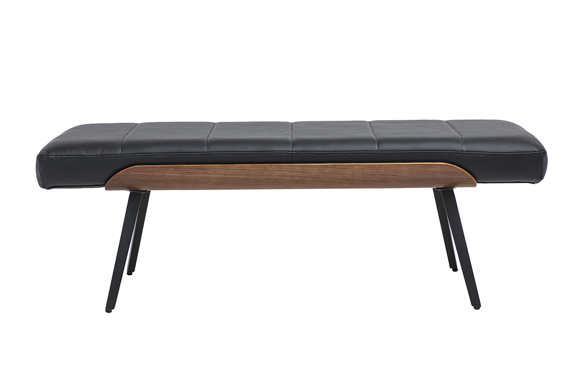 Banco negro ELIOR de madera oscura y metal negro, vista frontal, dimensiones 123 cm