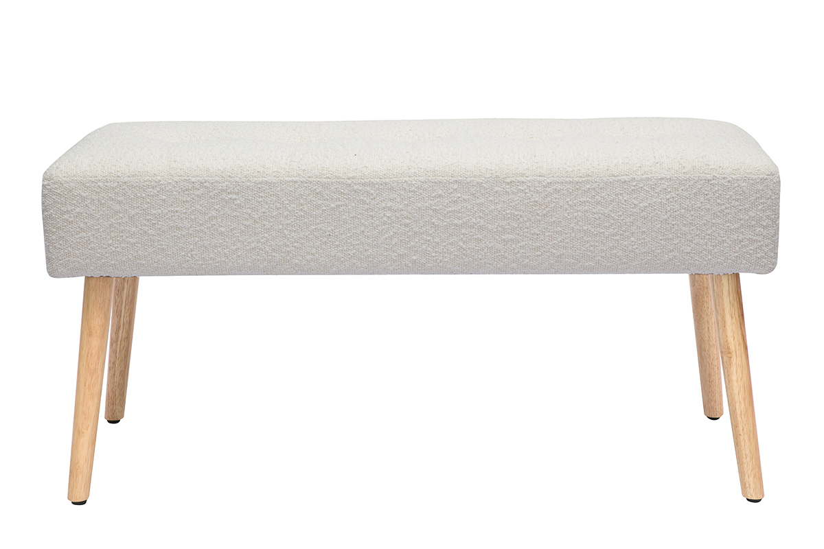 Banco nrdico capiton de borreguillo blanco y madera clara 96 cm GUESTA