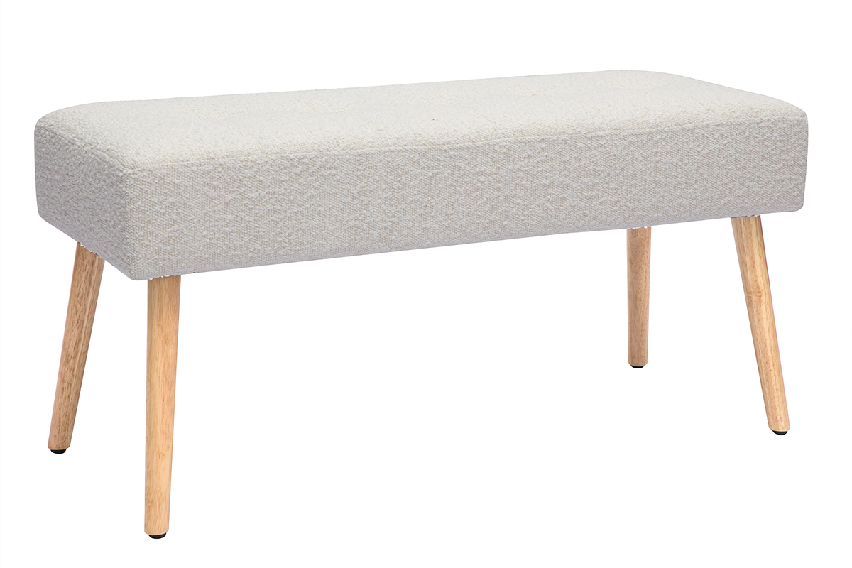 Banco nrdico capiton de borreguillo blanco y madera clara 96 cm GUESTA