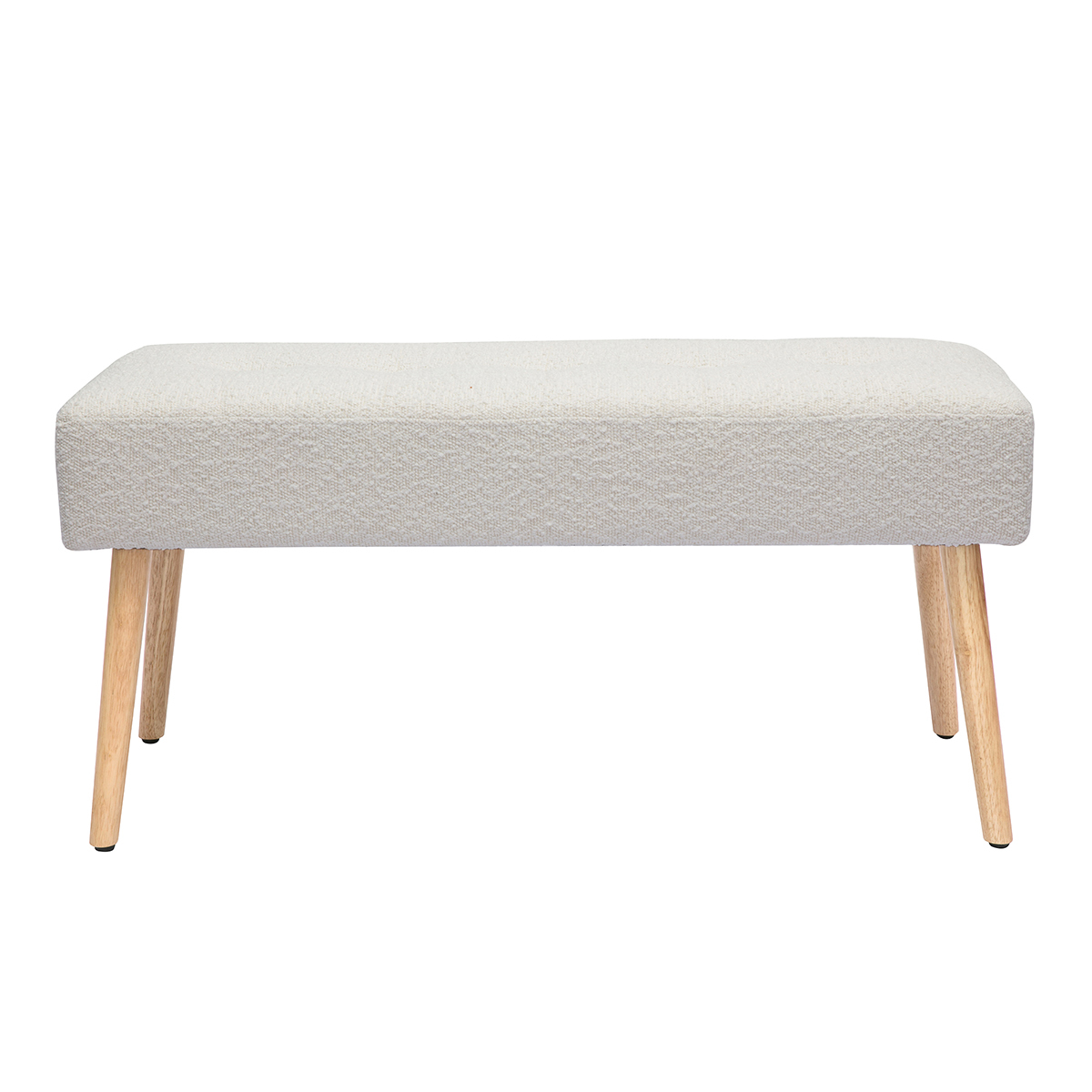 Banco nórdico capitoné de borreguillo blanco y madera clara 96 cm GUESTA