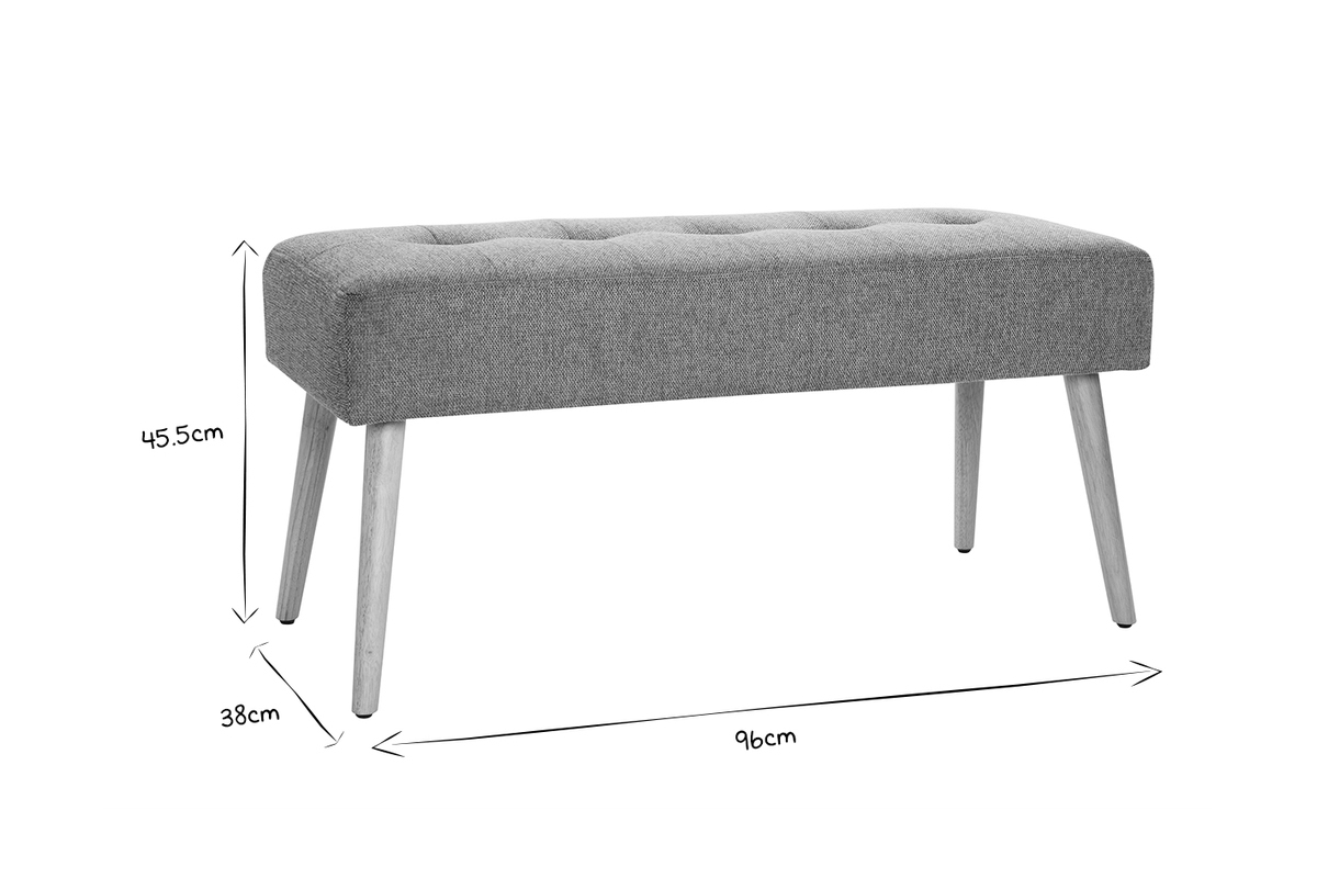 Banco nrdico capiton de tela efecto aterciopelado texturizado beige y madera clara 96 cm GUESTA