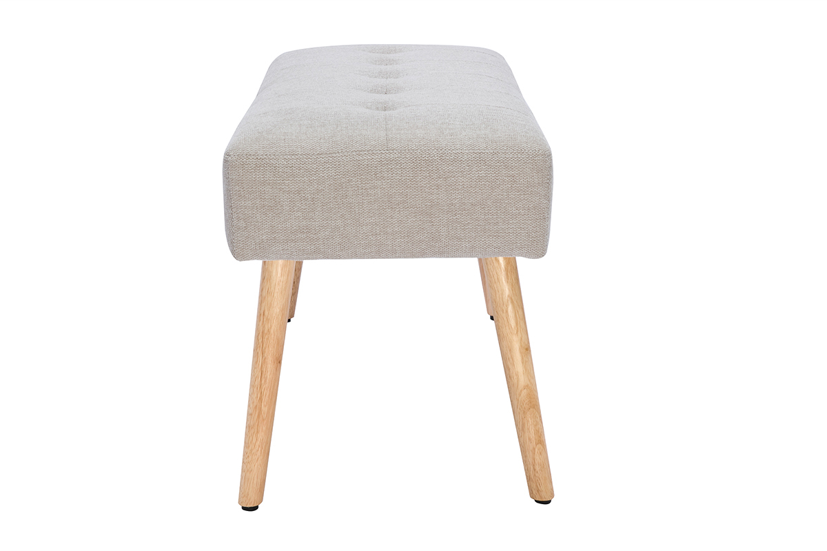 Banco nrdico capiton de tela efecto aterciopelado texturizado beige y madera clara 96 cm GUESTA