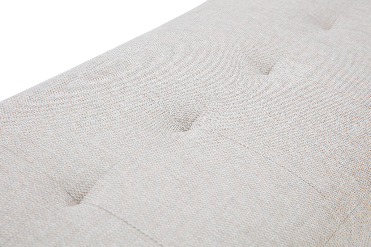 Banco nrdico capiton de tela efecto aterciopelado texturizado beige y madera clara 96 cm GUESTA