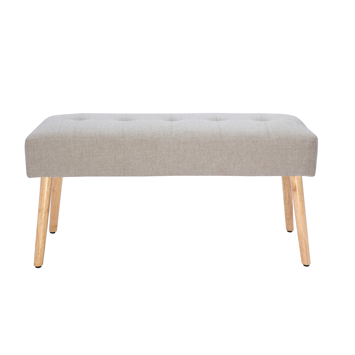 Banco nórdico capitoné de tela efecto aterciopelado texturizado beige y madera clara 96 cm GUESTA