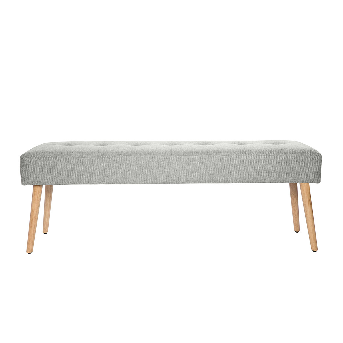 Banco nórdico capitoné de tela efecto aterciopelado texturizado gris claro y madera clara 130 cm GUESTA