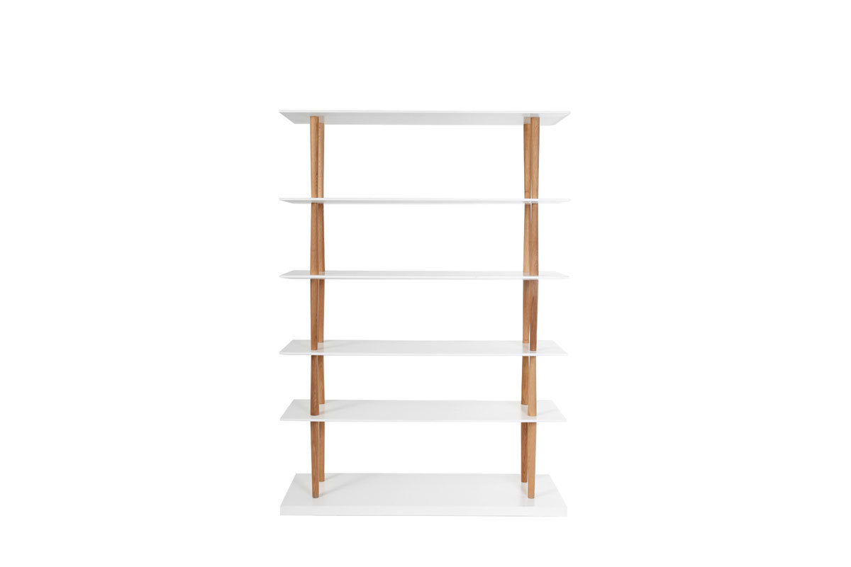 Biblioteca de diseo de madera natural y blanca 5 estantes GILDA