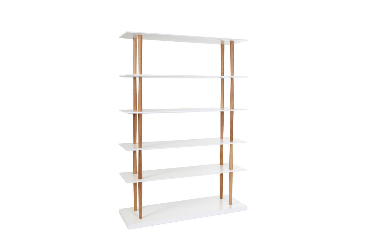 Biblioteca de diseo de madera natural y blanca 5 estantes GILDA