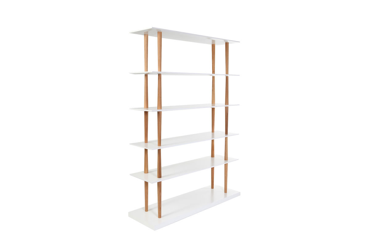 Biblioteca de diseo de madera natural y blanca 5 estantes GILDA
