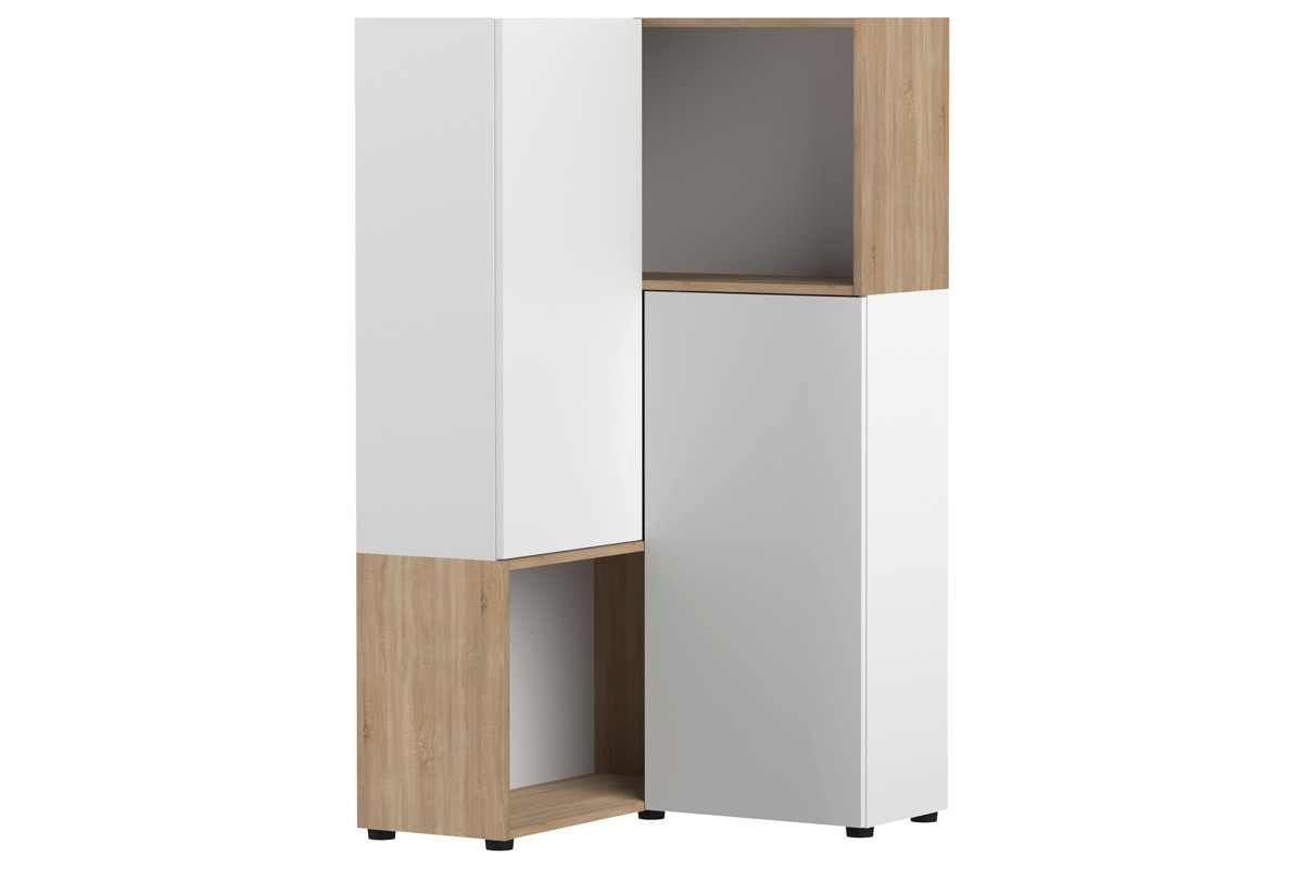 Biblioteca de esquina moderna madera y blanca 4 nichos QUADRA