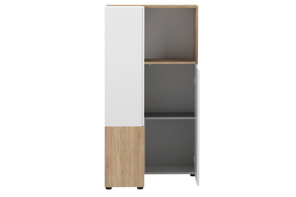 Biblioteca de esquina moderna madera y blanca 4 nichos QUADRA