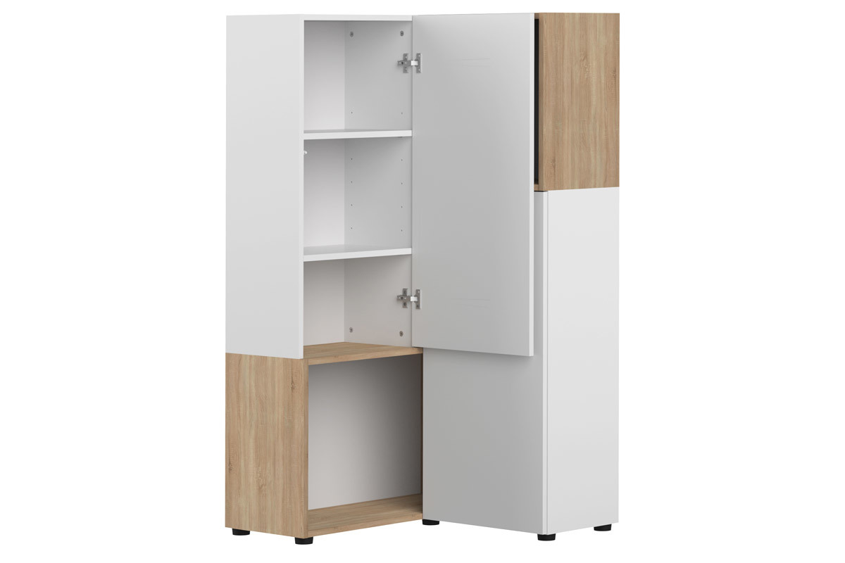 Biblioteca de esquina moderna madera y blanca 4 nichos QUADRA