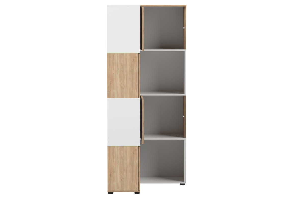 Biblioteca de esquina moderna madera y blanca 8 nichos QUADRA