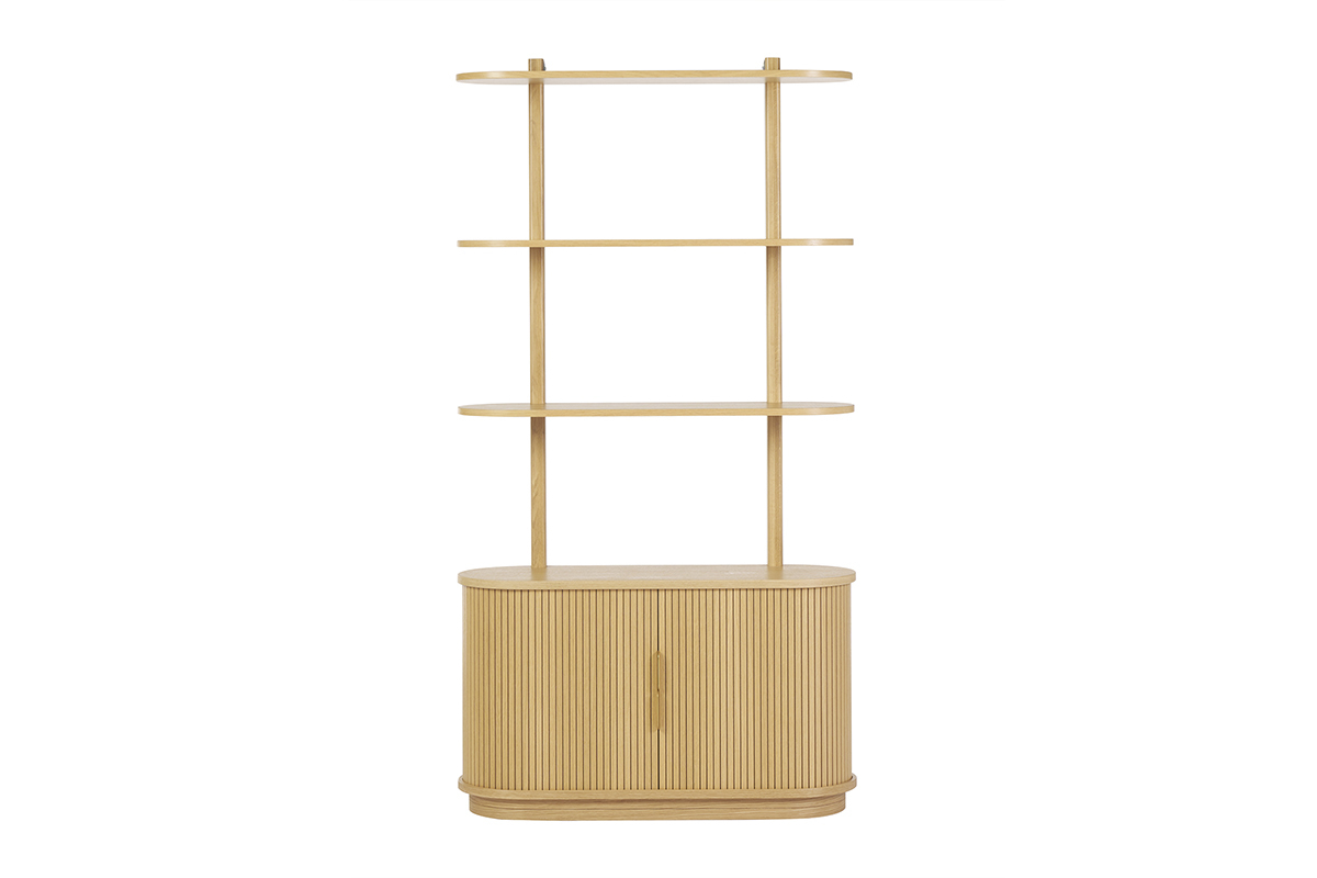 Biblioteca de madera clara de roble con almacenamiento de 2 puertas correderas L90 cm EPIC