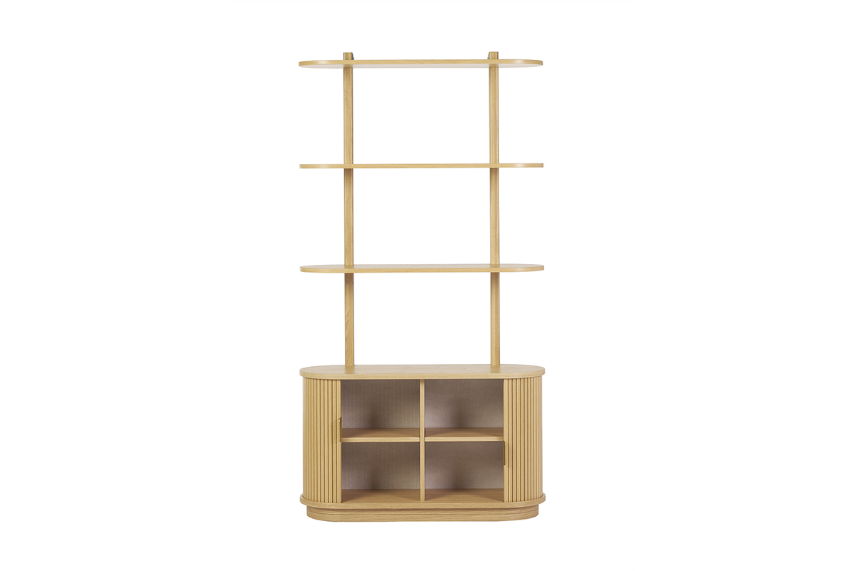 Biblioteca de madera clara de roble con almacenamiento de 2 puertas correderas L90 cm EPIC