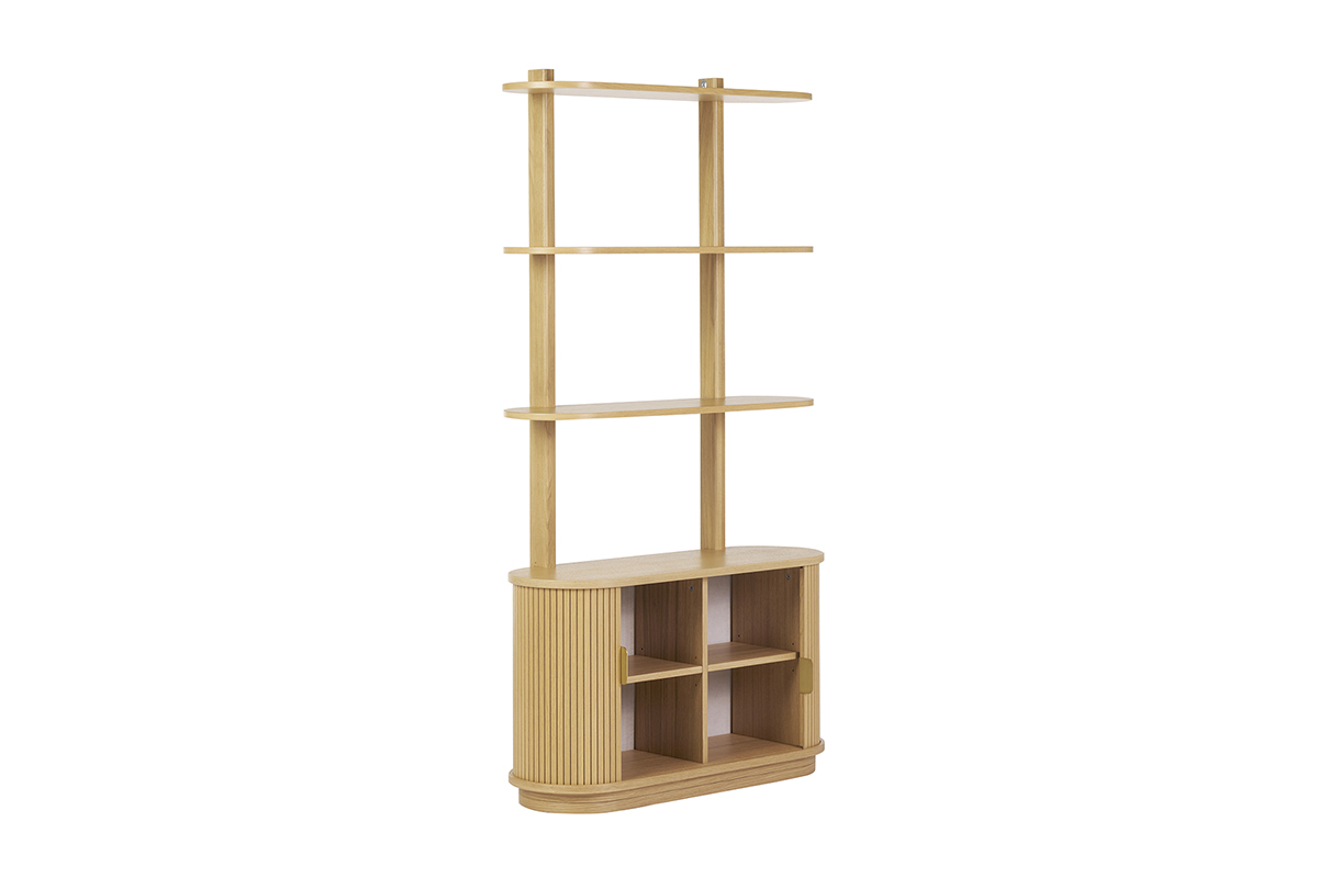 Biblioteca de madera clara de roble con almacenamiento de 2 puertas correderas L90 cm EPIC
