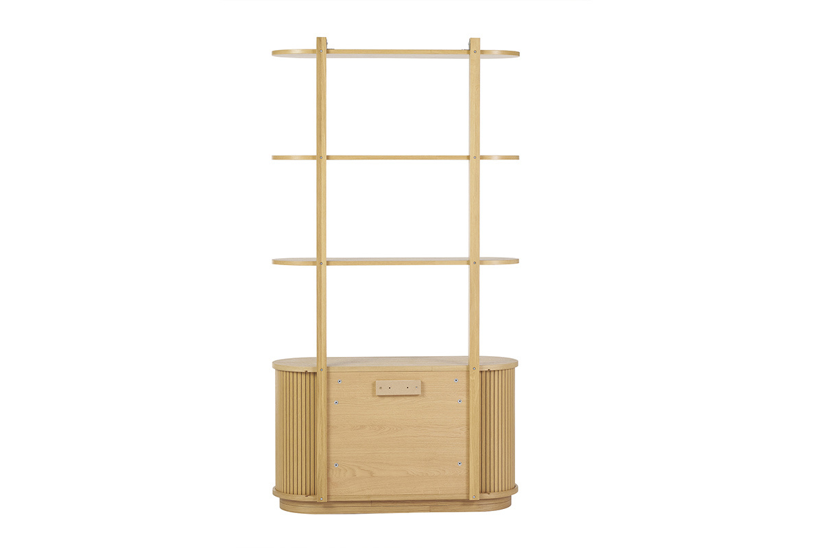 Biblioteca de madera clara de roble con almacenamiento de 2 puertas correderas L90 cm EPIC