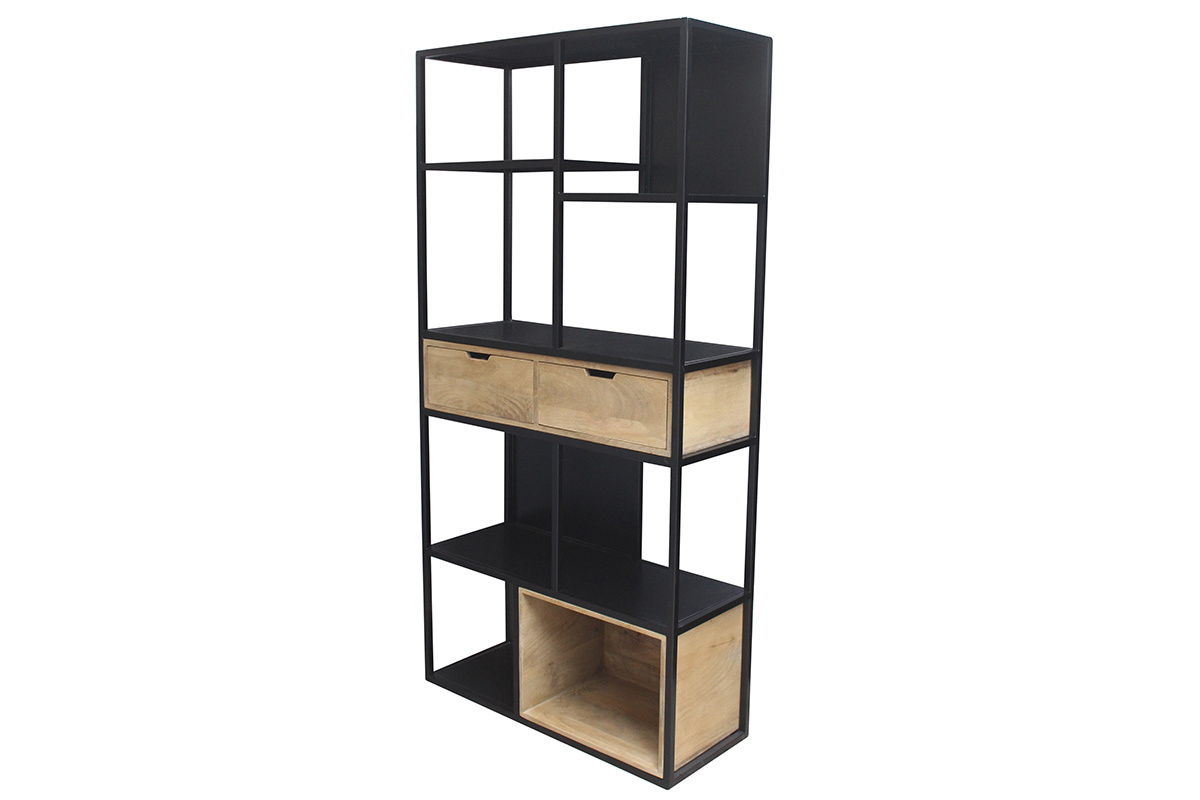 Biblioteca en metal negro y mango macizo JAIPUR