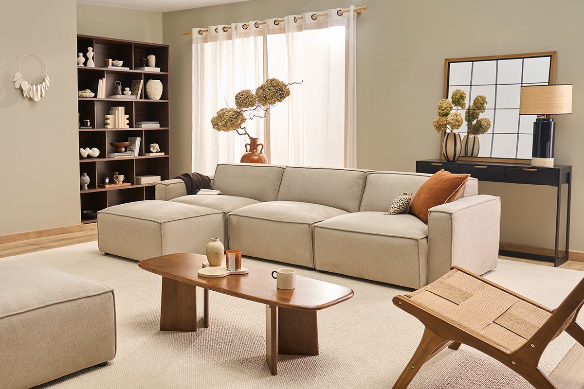 Biblioteca escandinava con acabado en madera oscura nogal L140 cm EPURE