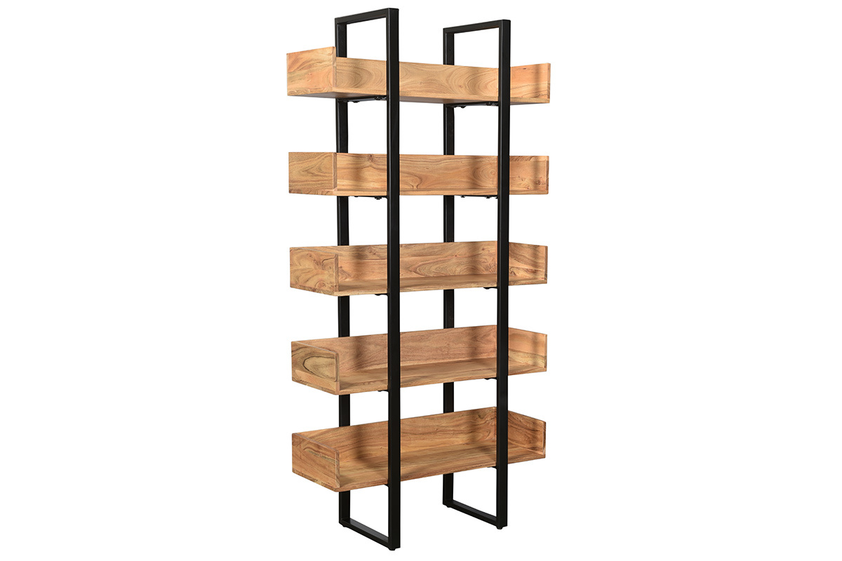 Biblioteca industrial acacia y metal negro L90 cm TAO