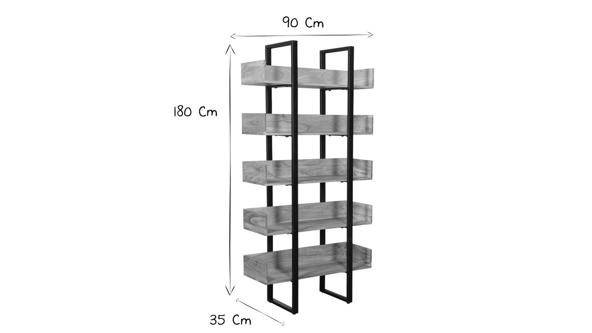 Biblioteca industrial acacia y metal negro L90 cm TAO