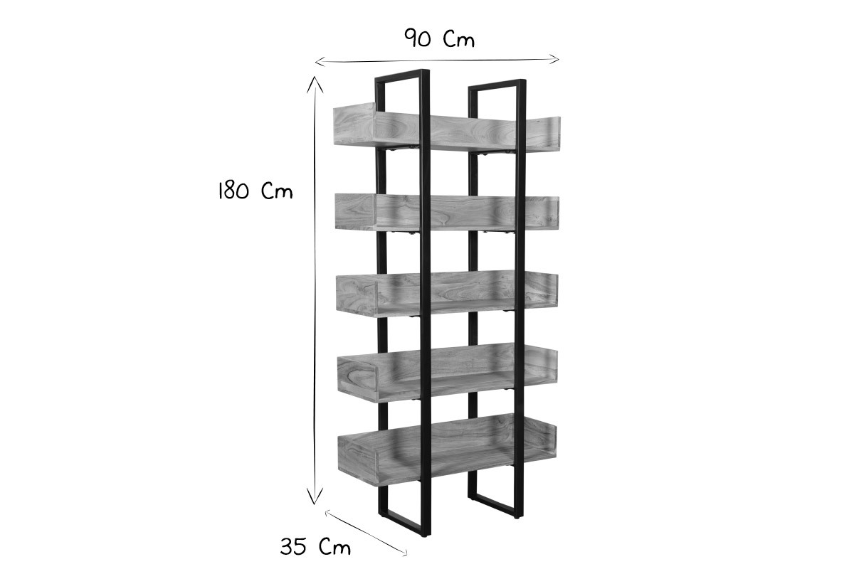 Biblioteca industrial acacia y metal negro L90 cm TAO