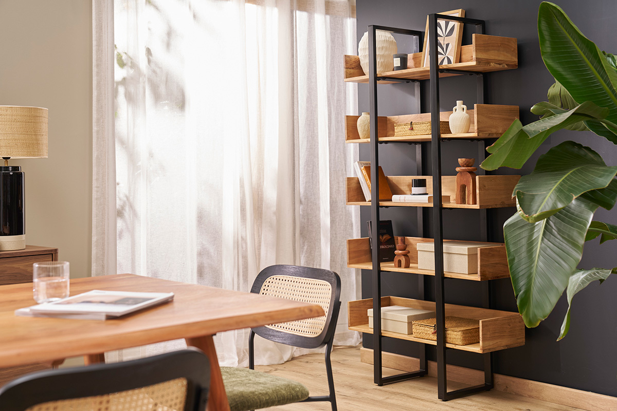 Biblioteca industrial acacia y metal negro L90 cm TAO