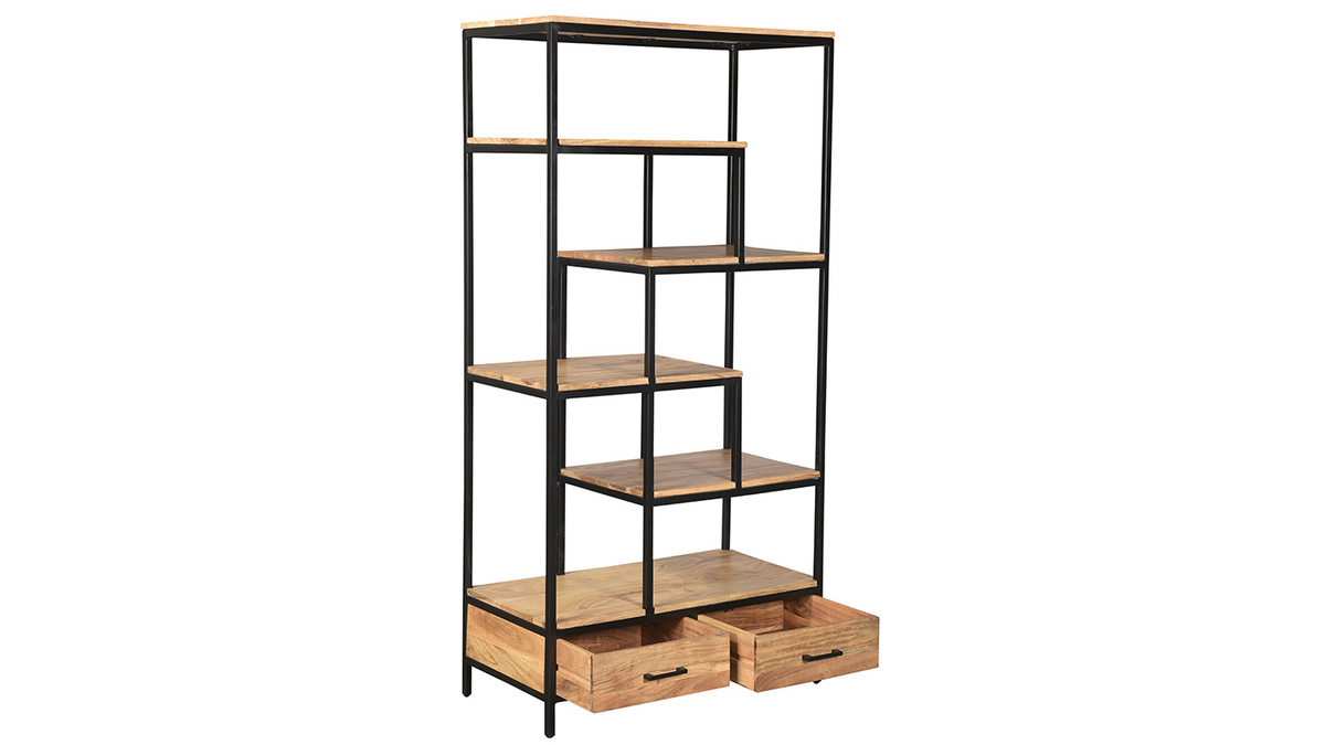 Biblioteca industrial en acacia y metal negro L90 cm JASPE