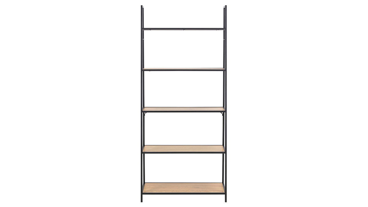 Biblioteca industrial en metal negro y madera L77 cm TRESCA