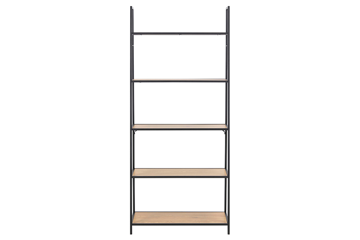 Biblioteca industrial en metal negro y madera L77 cm TRESCA