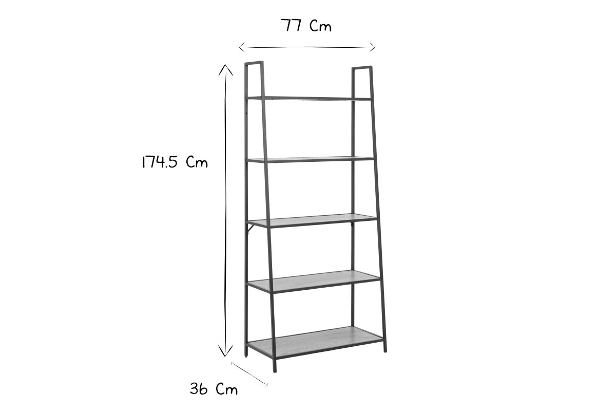 Biblioteca industrial en metal negro y madera L77 cm TRESCA