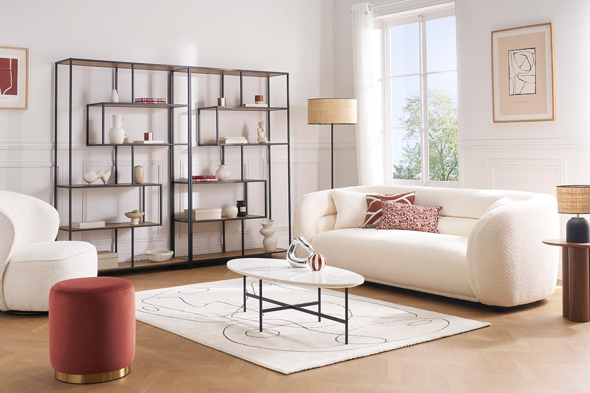 Biblioteca industrial metal negro y madera L114 cm TRESCA