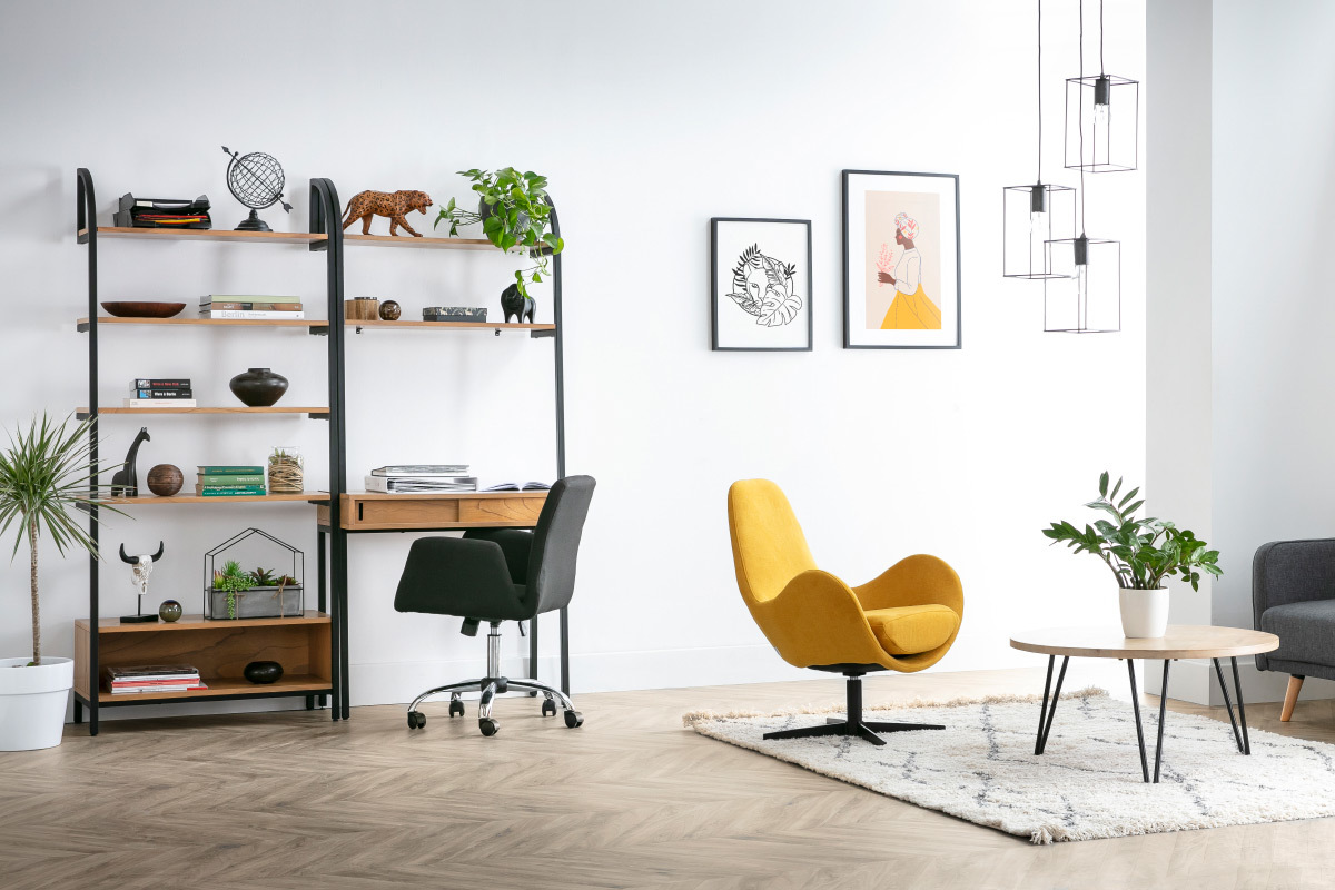 Biblioteca madera y metal negro MARLEE 