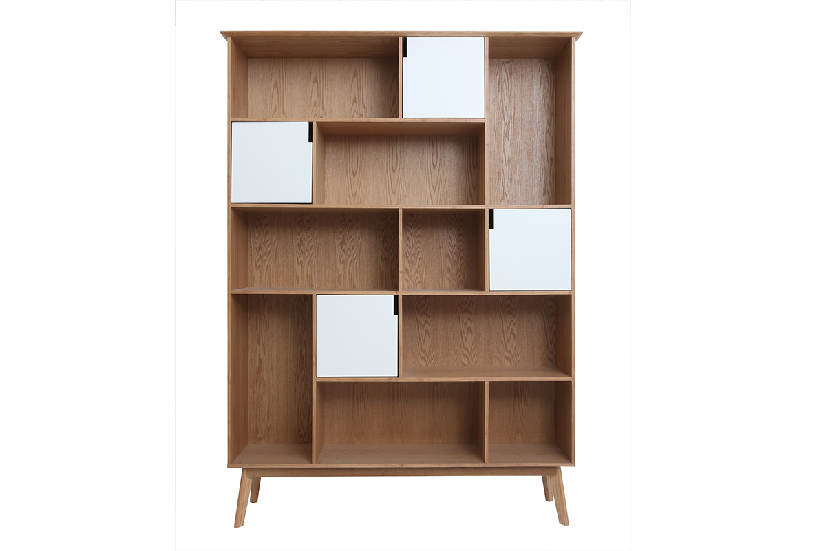 Biblioteca moderna con puertas blancas y roble INGRID